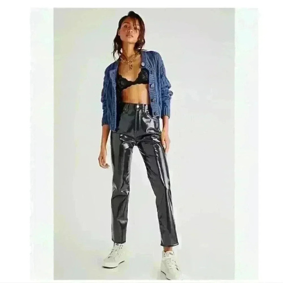 Agolde Recycled Black Leather 90s Pinch Waist Jeans - Picture 3 of 6